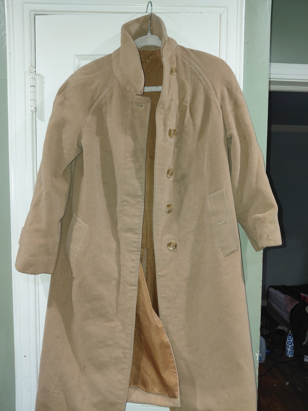 Burberry Men's Long Camel-Color Wool Pea Coat